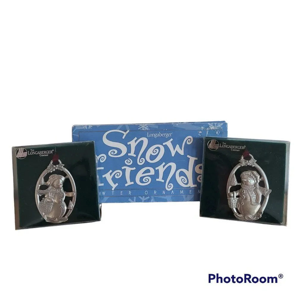 Longaberger Snow Friends Pewter Ornaments #72800 Snowball and Flurry 1999 NIB